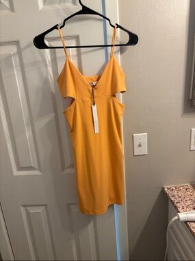 Susana Monaco Mustard Yellow Cutout Slip Mini Dress